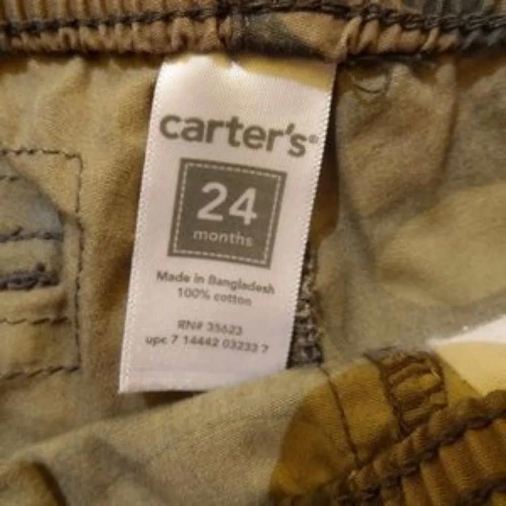 CARTERS Camo Long Cargo Shorts Boys 24m 2T Toddler Camoflauge Board